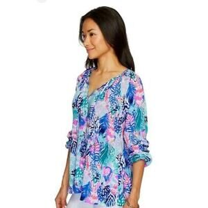 Lilly Pulitzer Willa Top “Quill Out” Metallic Print S Coastal Resort Preppy